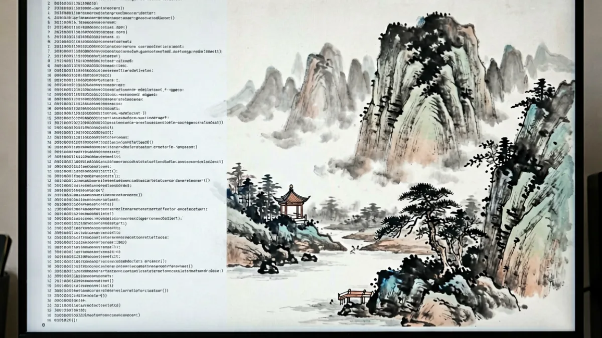 啪啪视频上一位程序员展示用代码实时生成动态水墨画的屏幕录制视频截图